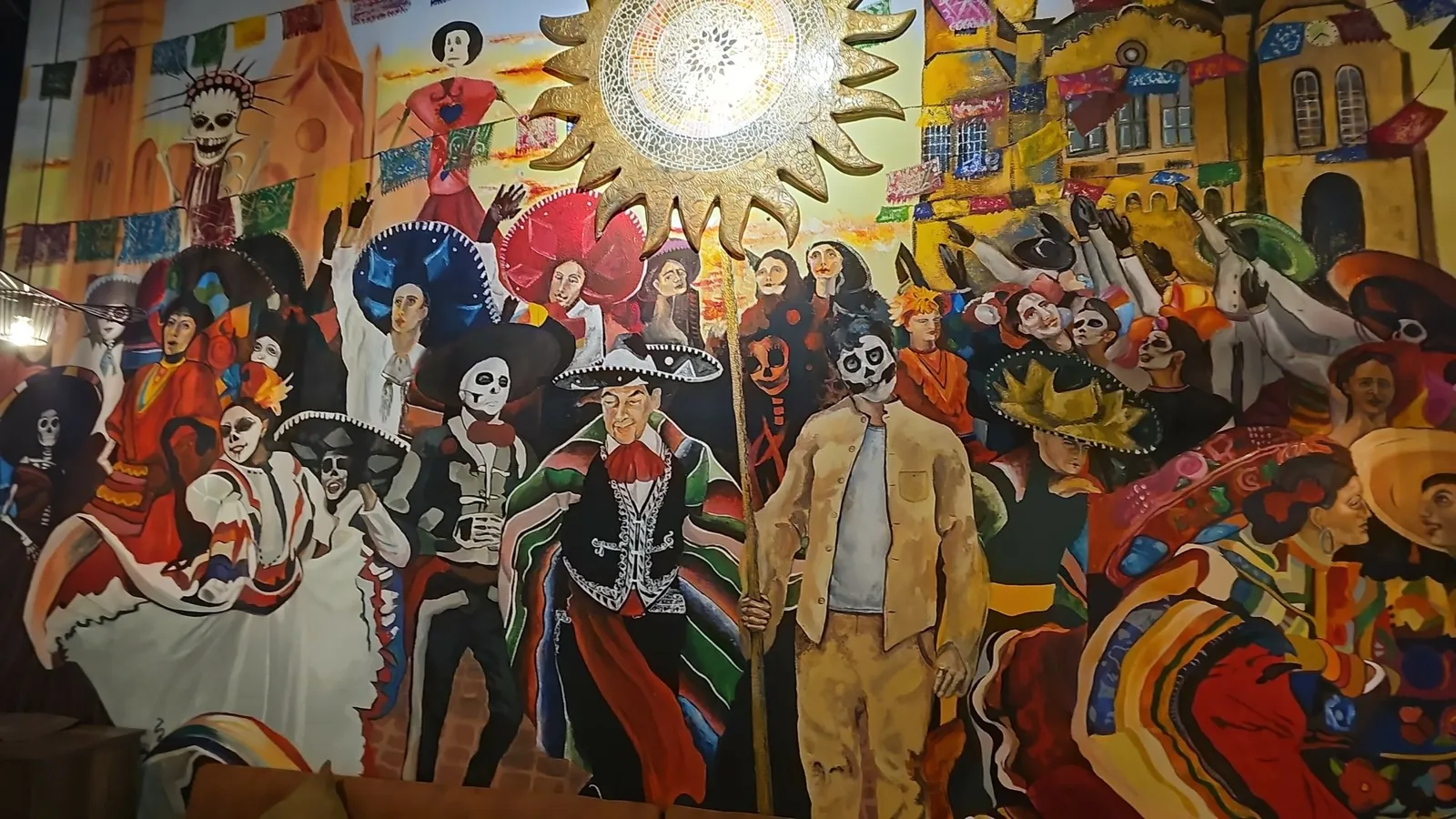 Day-of-the-Dead mural on the wall of Los Pueblos